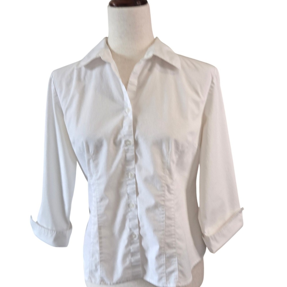 Notations Button Down Shirt Womens PM (S) White Professional 3/4 Sleeve Tailored - Picture 4 of 9
